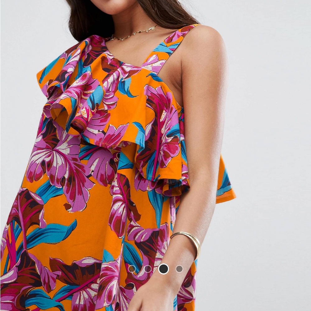 ASOS One Shoulder Ruffle Bright Tropical Sundress 18 - Picture 2 of 6
